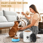 DoubleFill Extra Large 23+10 lb Metal Dog Food Storage Containers, White | Airtight Dog Treat Snack Jars with Lids and Spoon, Farmhouse Style Big Pet Cookie Storage Bin for Kitchen Counter, Set of 2