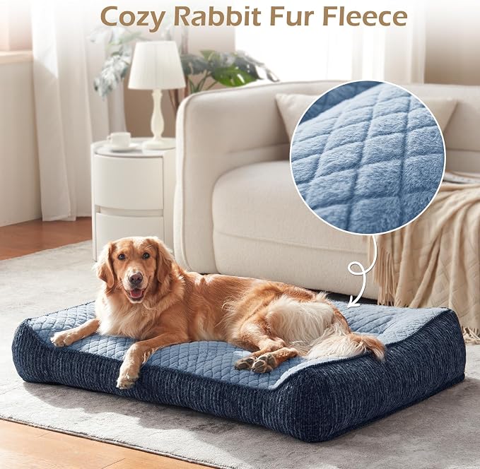 JOEJOY XL Orthopedic Dog Bed for Large Dogs Up to 80lbs - Extra Thick Foam Pet Bed Sofa with Bolster Sides, Large Sized Dog Bed with Removable Washable Cover, Non-Slip Bottom, Blue (42"x30")