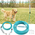 Dog Runner for Yard, Trolley System, 50FT+15FT, Blue | Chew-resistant Cable, Shock Spring Softens Pulls, 360° Swivel Reduce Tangles