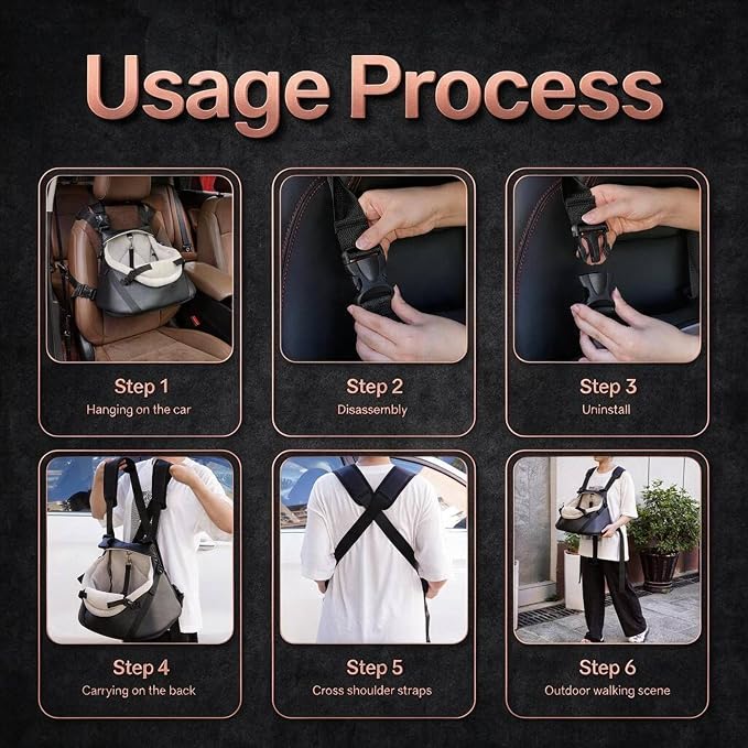 YUDODO Teacup Dog Car Seat - Design for Tiny Dogs up to 7 lbs with Cushion | Elevated View, Rear Pass-Through, Front Carrier, Vegan Leather, Safe & Durable, Waterproof, Wipe Clean, Black