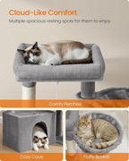 Feandrea Cat Tree, Cat Tower Condo Scratching Posts and Ramp, Dove Gray | 2 Large Perches, Cave, Basket, 33.8 Inches Tall, A Little Ball Dove Gray
