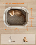 Feandrea Cat Litter Box with Lid, XL Enclosed Litter Box with Slide-Out Tray, Scoop, Brush, Anti-Tracking, for Cats of Different Sizes, Oatmeal and Warm Gray UPPT002G01