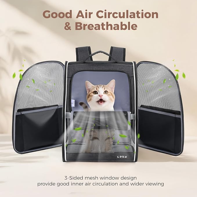 Lekereise Dog Carrier Backpack for Small Medium Large Dogs Cats up to 25 lbs, Breathable Pet Backpack Carrier with 3 Entrances, Collapsible Cat Backpack Carrier, Travel Hiking Puppy Backpack