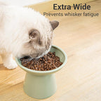 CEEFU 2-Pack Extra Wide Elevated Ceramic 6.2" Shallow Cat Food Bowls | Cat Dish for Whisker Fatigue Relief, 5" Height for Easy Feeding, Durable Raised, Sage Green