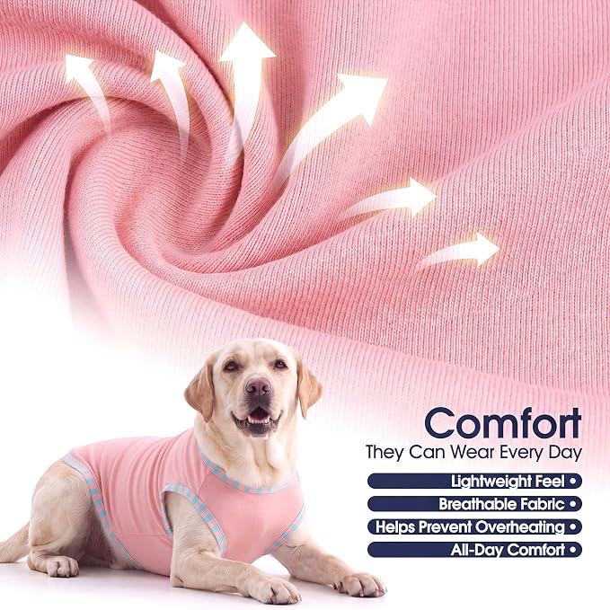 IECOii 2 Pack Dog Surgery Recovery Shirt Sleeveless Lightweight Dog Tshirt | T-Shirts with Stretch Fit,Gentle on Sensitive Skin,Anti-licking for Hot Spots,Shedding Control Tee,For Small to Giant Dogs