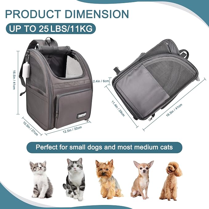 Jespet Pet Backpack Carrier for Small Dog, Puppy, Soft Carrier Backpack Ideal for Traveling, Hiking, Walking and Outdoor Activities with Family (4-Grey)