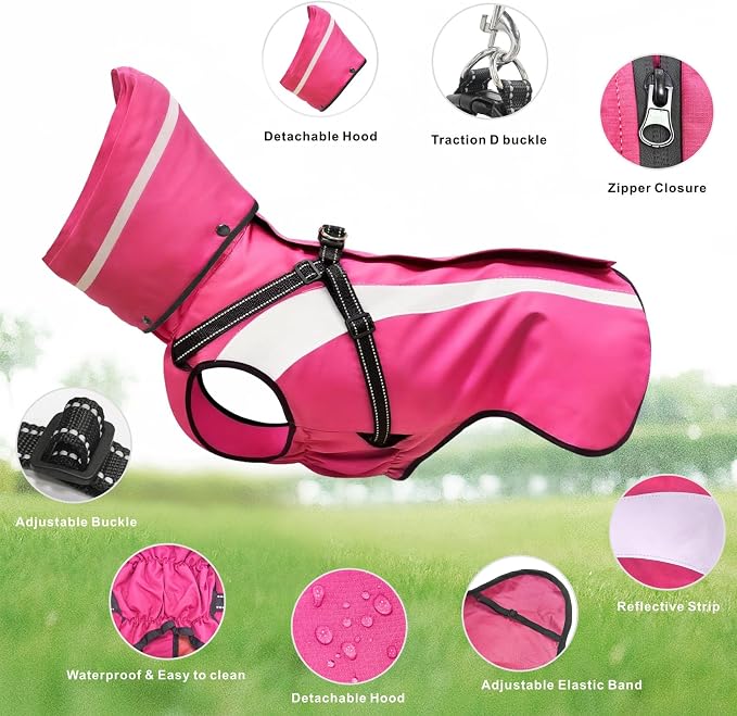 Dog Raincoat Waterproof Raincoats for Dog Reflective Dogs Rain Jackets with Hood Hoodie Pet Rain Poncho Coat for Small Medium Large Dogs Puppies S-XXL (Pink, M)