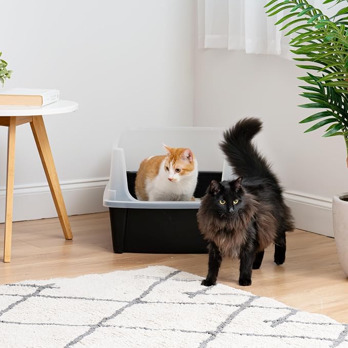 IRIS USA XX-Large High Sided Cat Litter Box, Scatter Shield, Black | Multi-Cat Use, Jumbo Capacity Pan, Extended Length Design, Oversized Basin, Multiple Cat Ready, Generous Dimensions
