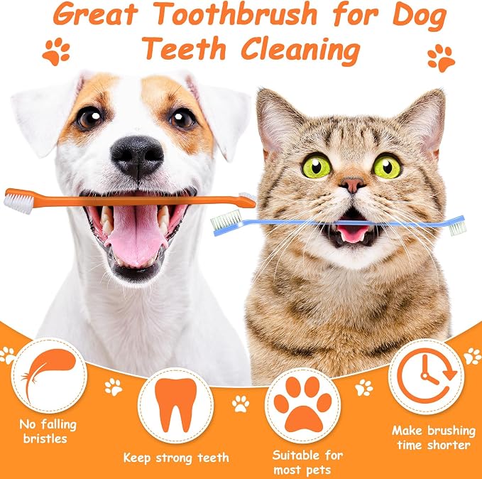 Honeydak Dog Toothbrush Bulk Dual Headed Dental Brushes Dogs Tooth Brushing Kit Long Handle Pet Tooth Brush for Puppy Large Small Cats and Most Pets Teeth Cleaning Dental Supplies(70 Pcs,Multicolor)