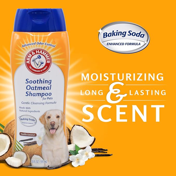 Arm & Hammer for Pets Soothing Oatmeal Dog Shampoo, Vanilla Coconut Scent, Baking Soda Odor Control, Moisturizing Shampoo for Dry Dog Skin, pH Balanced for Dogs, 20 Fl Oz - 2 Pack