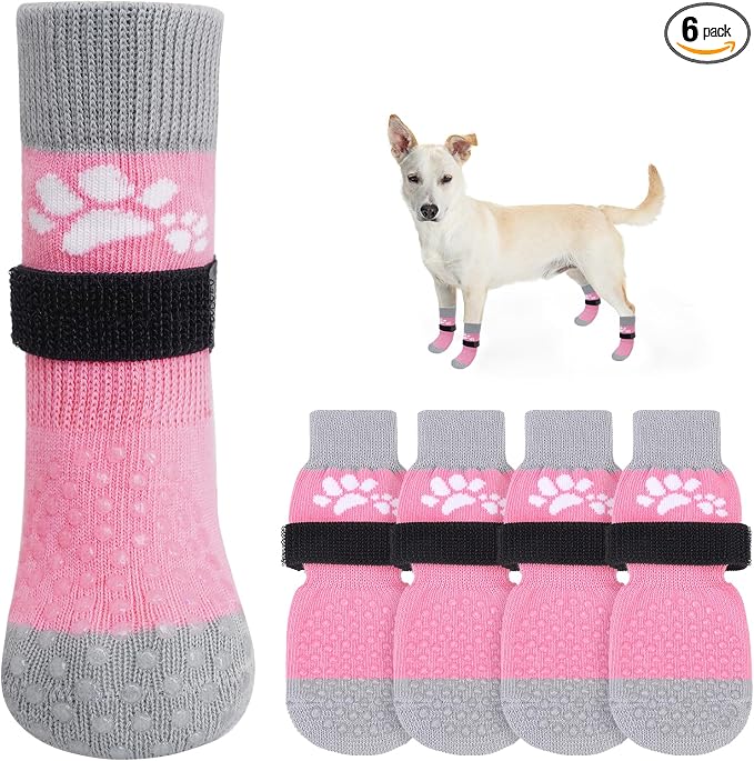 SCENEREAL Anti Slip Dog Sock to Prevent Licking Paws for Hardwood Floors, Boots & Paw Protector Shoes for Hot/Cold Pavement with Grippers, Double Sides Grips for Small Medium Large Senior Dogs