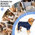 Bienbee Dog Pajamas, 4 Pack Adjustable Onesies for Small to Large Dogs 2XL | Dog Shedding Suit with Soft Fabric, Breathable & Stretchy, and Adjustable Back Length for Sleeping Lounging and Daily Use
