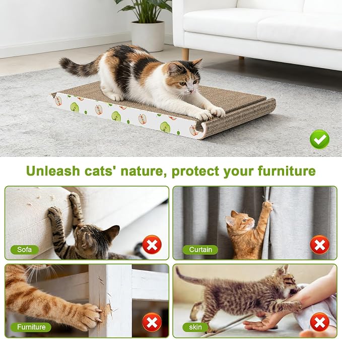 Triangle Cat Scratcher, Cat Scratching Board for Indoor Cats, 6 Usable Sides Cardboard Cat Scratcher with Catnip, Corrugate Cardboard Cat Scratching with Premium Scratch Textures Design