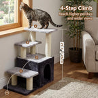 Heybly Cat Scratching Post, Pet Steps for Indoor Cats and Dogs, HSP002SGW | Small Cat Tree with Cat Condo, Pet Stairs with Full Wrapped Sisal Posts & Soft Plush Fabric, Smoky & Light Gray