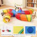 Joytale Cat Tunnel for Multiple Cats, 5-Way Indoor Tube Toy to Chase & Hide | Bell ball & Toy Mouse Included; Peekaboo Hole; Pops Open & Folds Into Zip Bag; Fits Cats to ~12 lb; Kittens & Rabbits Too