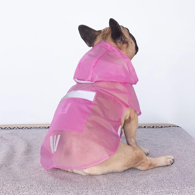 iChoue French Bulldog Raincoat Frenchie Pitbull Rain Coat Jacket Poncho Packable Waterproof Adjustable with Reflective Straps Lightweight for Short Thick Medium Dogs (Pink, L)