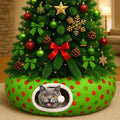 Hollowfly Christmas Cat Bed Tunnel 3ft x 3ft x 9.8in Lime Green Under Tree Cat Donut Tunnels for Indoor Kitten Plush Polka Dot Peekaboo Cave Toy Collapsible 3 Way Xmas Gifts for Small Kitty