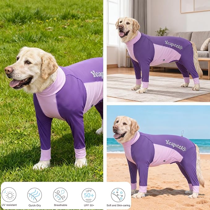 Dog Sun Protection Cooling Suit UPF 50+, Quick-Dry Breathable Jumpsuit for Large & Medium Dogs, Outdoor Dirt-Resistant Shedding Control Pet Apparel (Berry Purple, 3X-Large)