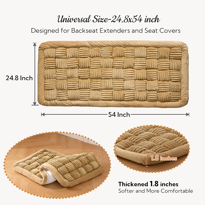 Soulbond Dog Bed for Car Back Seat Plush Backseat Pet Bed Mat, Light Brown | Non-Slip Travel Pet Mat, Fuzzy Plaid Dog Seat Cover, Fit for Backseat Extenders and Trucks SUVs