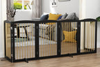 PUPETPO Freestanding Pet Gate for Dogs, Indoor Wooden Dog Gate for House, Extra Wide Foldable Dog Gate for Stair, Doorway, Hall, Support Feet Included, 120 Inch Wide, 6 Panels 32",Black&Gold