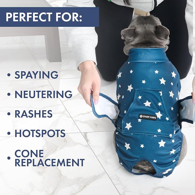 Spark Paws Dog Surgery Recovery Suit – Dog Recovery Suit After Surgery, Anti-Lick Dog Onesie, Abdominal Wound Protector, Soft Cone Alternative for Spay Neuter Male Female Pet Recovery - Stars - M