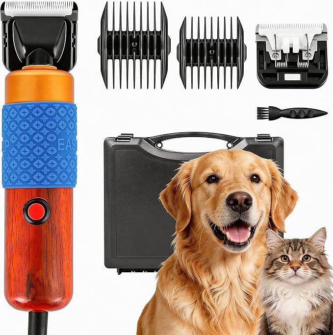 Dog Clippers for Grooming Thick Hair, 200W Pet Clipper Kit | Corded Dog Hair Trimmer with Spare Blade, 2000-6600 RPM, 10ft Cable, Low Noise, for Dogs Sheep Goats Alpacas