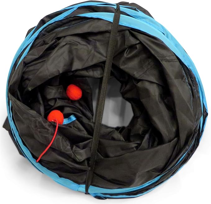 Premium 4 Way Cat Tunnel. Extra Large 12 Inch Diameter and Extra Long. A Big Collapsible Play Toy. Wide Pet Tunnel Tube for Rabbits, Kittens, Large Cats, and Dogs.