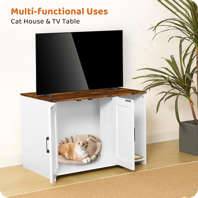 DWANTON Litter Box Enclosure, Wooden Cat Washroom Indoor, 27.6", 107WVV