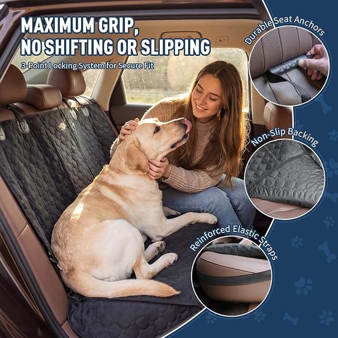 Dog Car Seat Cover, Back Seat Cover for Dog Pet Car Seat Universal Waterproof Scratch Proof Nonslip Durable Soft Pet Backseat Protector for Cars Trucks & SUVs (Black)