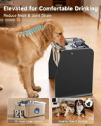 12L/3.2Gal Dog Water Fountain Elevated, Stainless Steel Pet Water Fountin with Adjustable Metal Stand, Raised Automatic Dog Water Bowl Dispenser for Large Dogs, Quiet Dog Fountain with Water Window