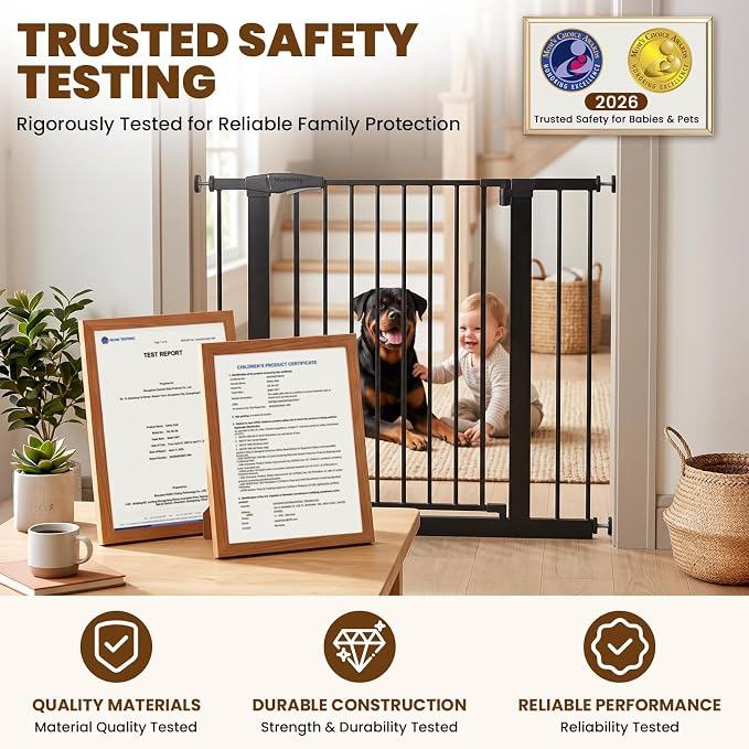 Mumeasy 36" Extra Tall Dog Gate,29.7"-40.5" Baby Gate for Stairs & Doorways | Pressure Mounted Toddler & Pet Safety Gate, Double Lock, Auto Close Walk Thru Door for Kitchen, House, Indoor, Outdoor, Black