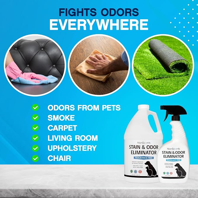 NonScents Stain & Odor Eliminator - For Dog and Cat Urine - 1 Gallon | Fragrance-free, Dog pee carpet cleaner, Pet odor remover, Cat Urine Destroyer - Carpet cleaner
