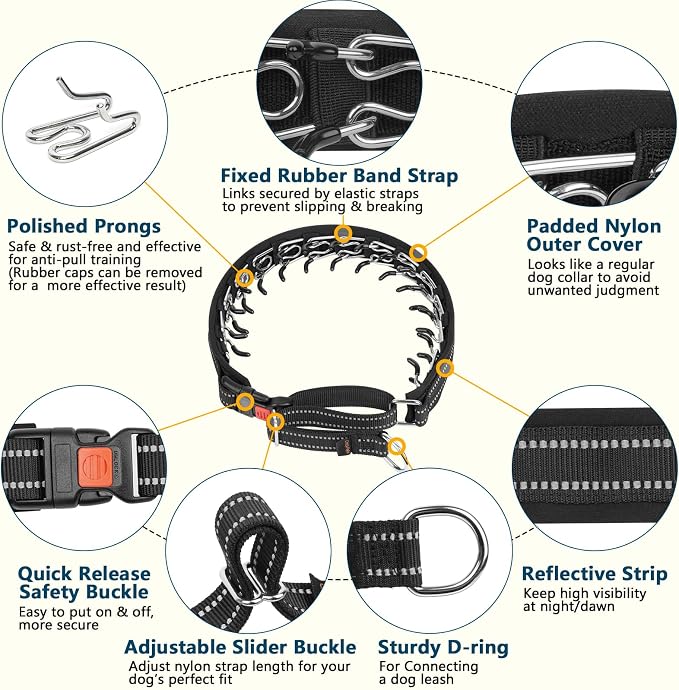 Crazy Felix No Pull Martingale Collar for Large Medium Small Dogs to Train | Walking Collar with Buckle Anti Pull, Fit Pitbull German Shepherd Doberman, Reflective (Black, S-Neck 11-13", 1" Wide)