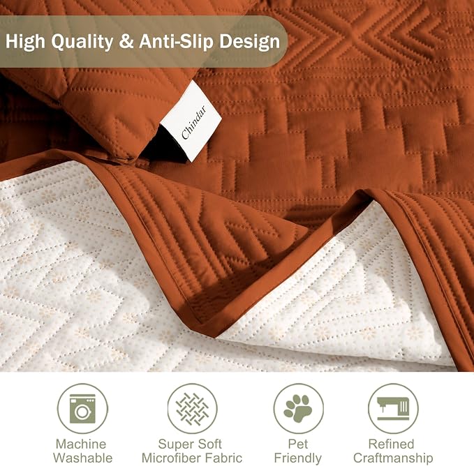 Boho Quilted Grand Sofa Covers Washable, Couch Cover for Grand Sofa, Soft Cozy Couch Protector for 4 Cushion Couch, Oversized Grand Sofa Slipcovers (Grand Sofa 88", Burnt Orange)