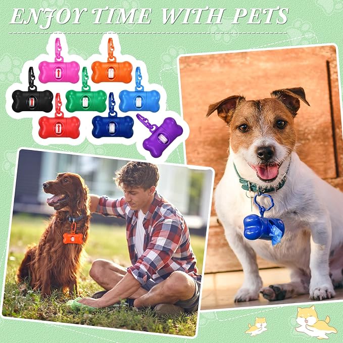 80 Pcs Dog Poop Bag Dispenser with Disposal Dog Waste Bags Bulk Dispensers Puppy Dog Poop Bag Holder with Clips for Doggy, 9 Colors (Bone Shape)