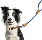 Mile High Life Short Dog Leash with Genuine Leather Connection | Rope Leash, Heavy Duty 360° Swivel Metal Clasp, for Small Medium & Large Dogs (Blue, 48 Inch)