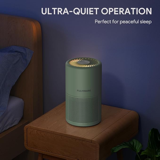 FULMINARE Air Purifiers for Home Bedroom H13 HEPA Air Filter | 360° Intake for Pet Hair, Smoke, Odors , 3 Speeds, Timer, 24dB, Small Mini Air Purifier with Night Light, Green