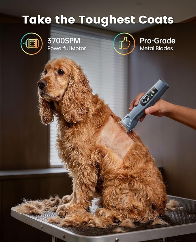 oneisall Professional Dog Clippers 8 Metal Combs with Carring Case | 3700SPM 2-Speed, 2600mAh Swappable Battery, Low Noise Dog Grooming Clippers for Thick Long Curly Matted Hair