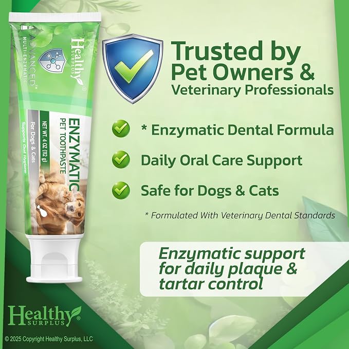 Healthy Surplus 4 Oz - Enzymatic Dog Toothpaste (Poultry - Chicken Flavor) for Dogs & Cats - Fresh Breath, Plaque & Tartar Control - Advanced 5-Enzyme Pet Toothpaste