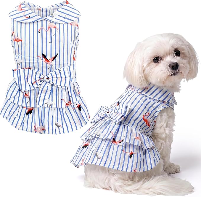 Parisian Pet Flamingo Dog Dress - Summer Clothes for Small Dogs Girl - Stylish Pet Dress - Comfortable Sleeveless Dog Outfits - Lightweight and Breathable Puppy Clothes - Dresses for Dogs