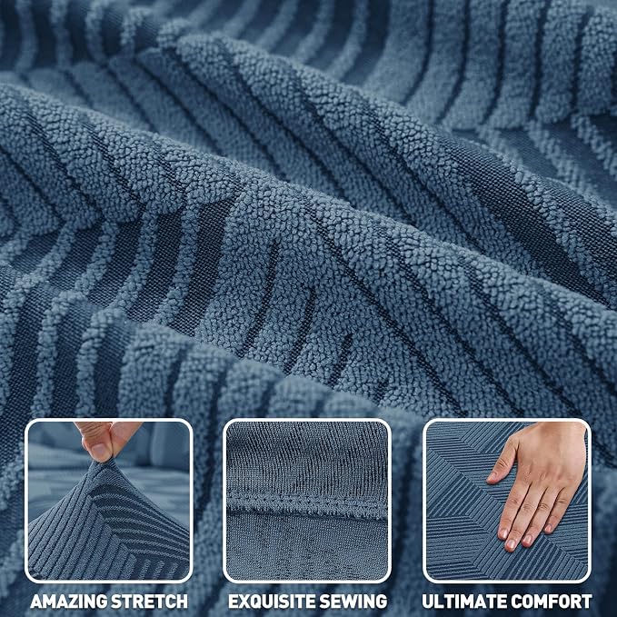 ZNSAYOTX Stretch Couch Covers for 3 Cushion Couch, 1-Piece Sofa Cover Slipcover Pet Friendly, Furniture Protector with Elastic Bottom for Dogs Geometrical Jacquard Fabric (Large, Dark Grey)