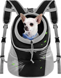 WOYYHO Pet Dog Carrier Backpack, Ventilated Small Dog Front Backpack | Small Dog Front Backpack, with Adjustable Straps, Safety Belt, Storage Pockets, for Travel Hiking Outdoor, Grey, M