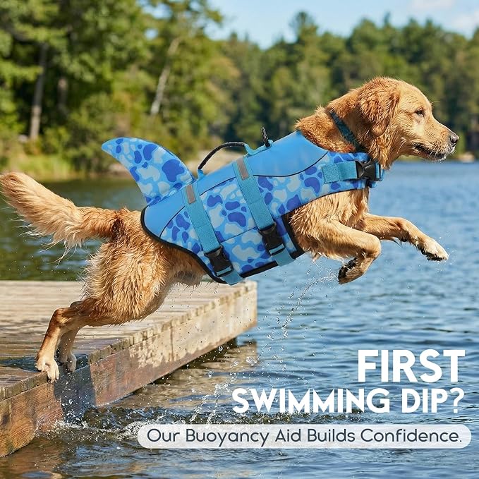 ASENKU Dog Life Jacket - Pet Safety Vest for Swimming & Boating, Shark Life Jacket with Floatation, Dog Lifesavers Swimsuits for Small Medium Large Dogs (Blue Cow Print, XS)