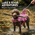 ASENKU Dog Life Jacket - Pet Safety Vest for Swimming & Boating, Shark Life Jacket with Floatation, Dog Lifesavers Swimsuits for Small Medium Large Dogs (Pink Leopard, 2XL)