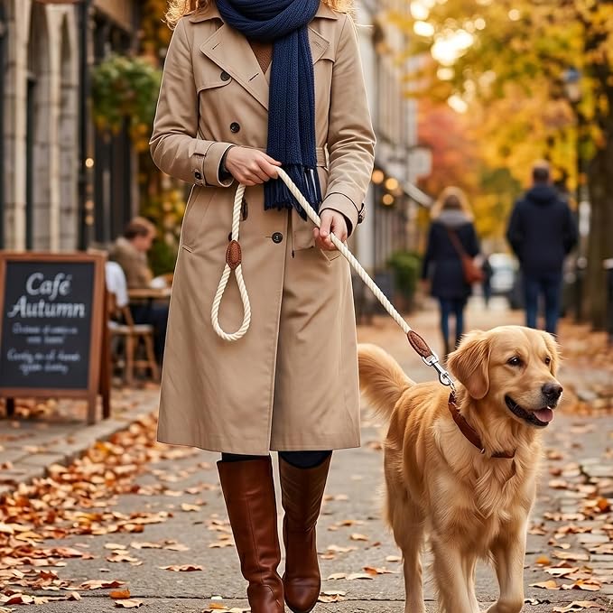Mile High Life Dog Leash Braided Cotton Rope with Leather-Reinforced Ends | Rust-proof 360° swivel clasp, Heavy-duty for medium/large breeds. Great for weddings, daily walks (4 FT, 1/2", White)
