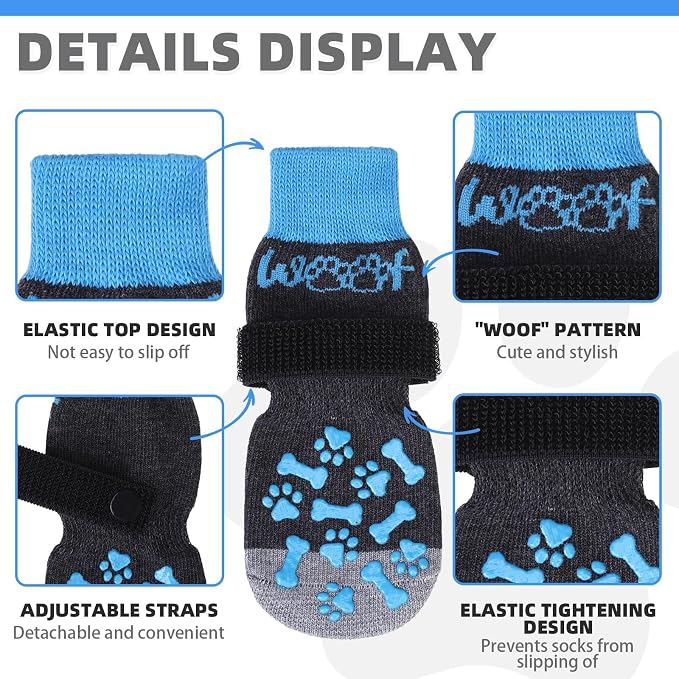 KOOLTAIL Dog Socks Shoes for Hot Pavement to Prevent Licking Paws, Winter Dog Boots&Paw Protector for Hardwood Floors Anti Slip,Traction Control Grip Booties for Small Medium Large Senior Dogs, Blue L