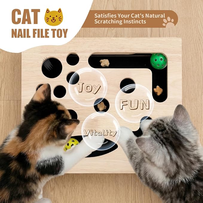 Cat Scratch Puzzle Enrichment Box, Wood Interactive Cat Toy with Sandpaper | Indoor Cat Nail File Box, Claw Craft Cat Nail Trimmer Box for Kitten, Cat Puzzle Toy, Nail Clipper(No Bell Ball)