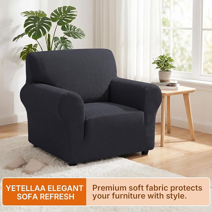 XINEAGE Stretch Armchair Slipcover, Non-Slip Pet Couch Cover,Dark Gray | Washable Furniture Protector, Elastic Bottom, Dogs & Cats Friendly, Scratch-resistant, Fast Setup, High Elasticity
