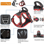 tobeDRI No Pull Dog Harness Adjustable Reflective Oxford Easy Control Medium Large Dog Harness with A Free Heavy Duty 5ft Dog Leash, Black/Red, M