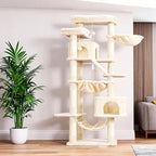 Heybly Cat Tree, 71-Inch-Tall Tower for Indoor Cats with 2 Perches HCT034M | Large Cat Furniture with 2 Big Condos, 2 Hammocks, Basket, Scratching Pad, Multi-Level Cat Condo, Beige